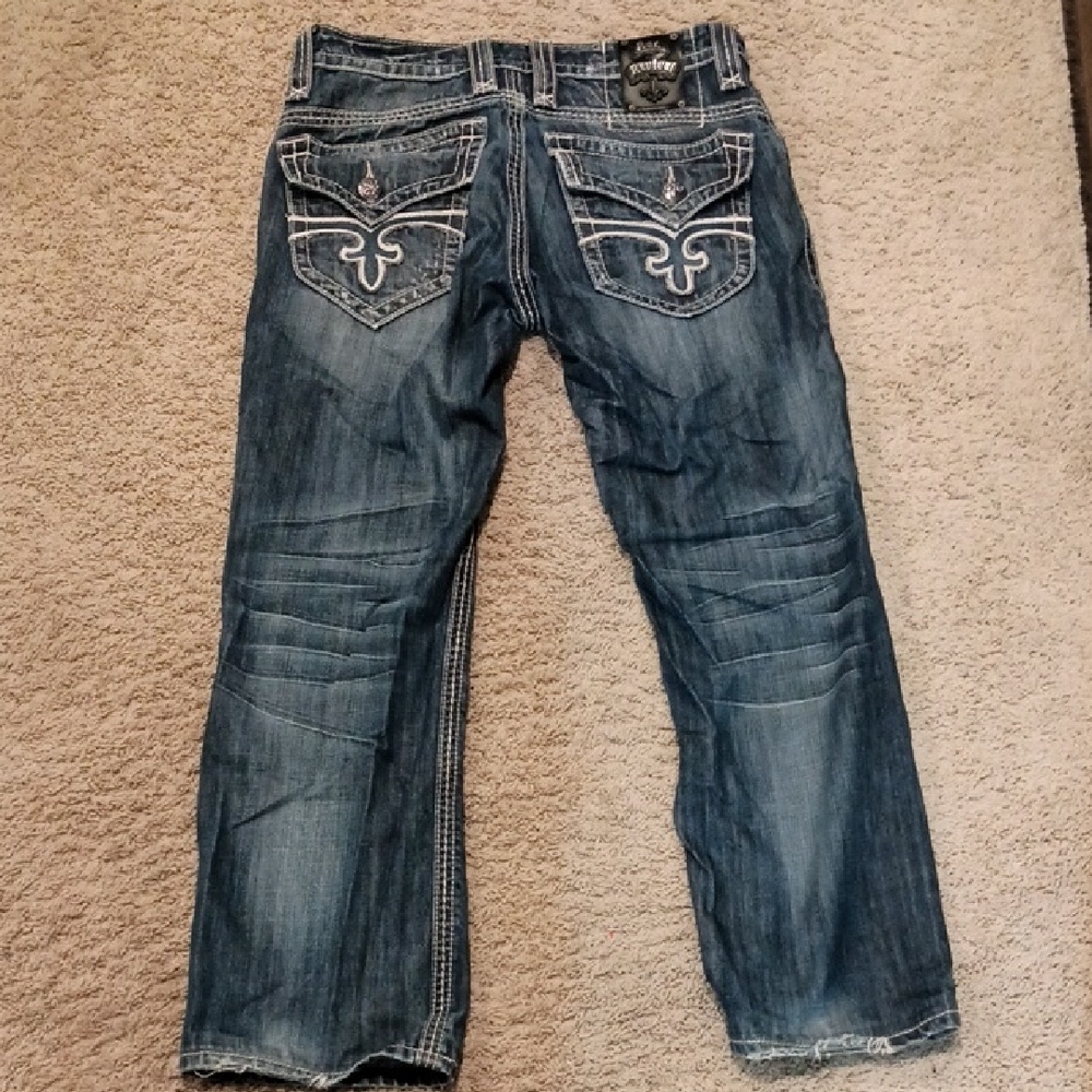 Rock Revival Relaxed Medium-Dark Wash Jeans with Embroidered Details